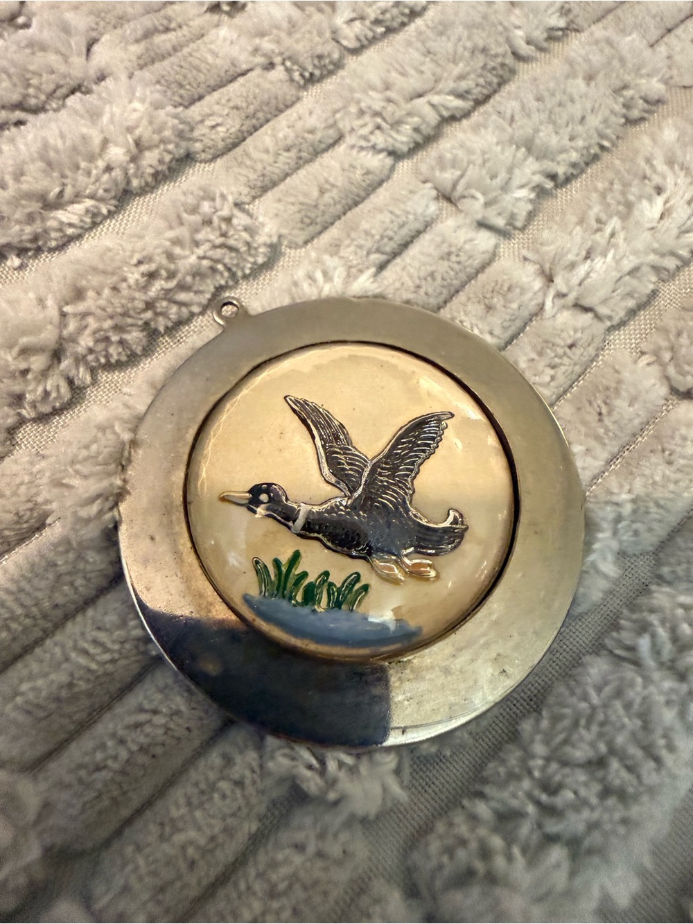 Vintage Flying Duck Wildlife Pendant | Hand-Painted Waterfowl Medallion